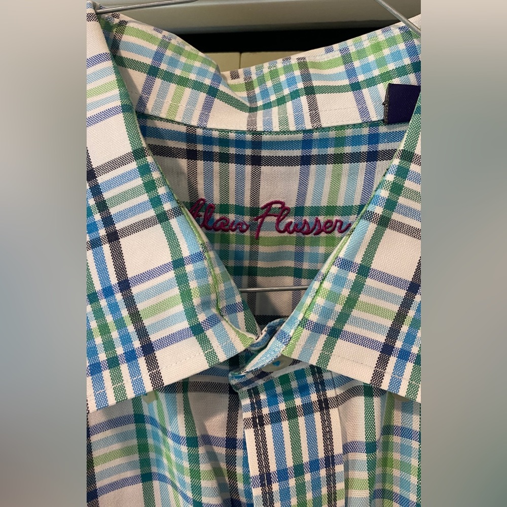 Alan Flusser Men’s Button Down Green Blue White